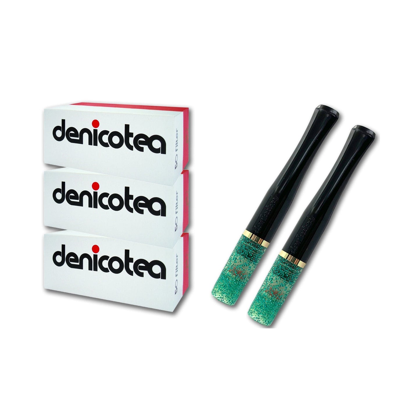 Denicotea Special Edition Combo 2-Green Gold Ring Holders with 150 filters - 24102