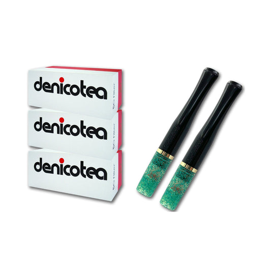 Denicotea Special Edition Combo 2-Green Gold Ring Holders with 150 filters - 24102