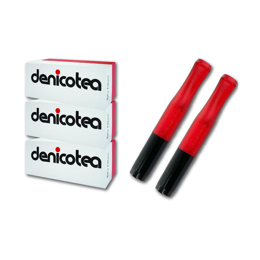 Denicotea Special Edition Combo 2-Black and Red Holders with 150 filters  - 24103